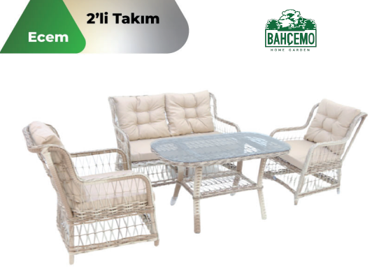 Ecem İkili Rattan Bahçe Balkon Oturma Grubu