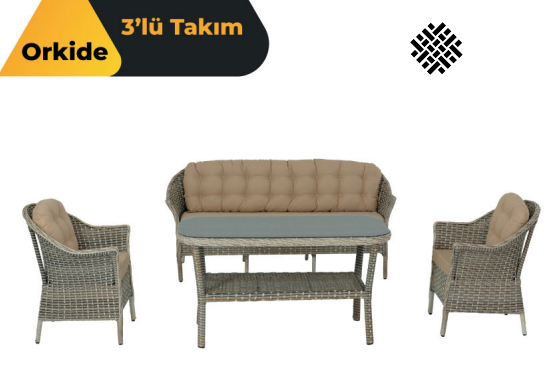 Orkide Üçlü Rattan Bahçe Balkon Oturma Grubu